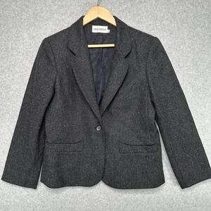 Vintage JACK WINTER Women Petite Blazer Jacket Gray Wool Blend‎ Size 12P